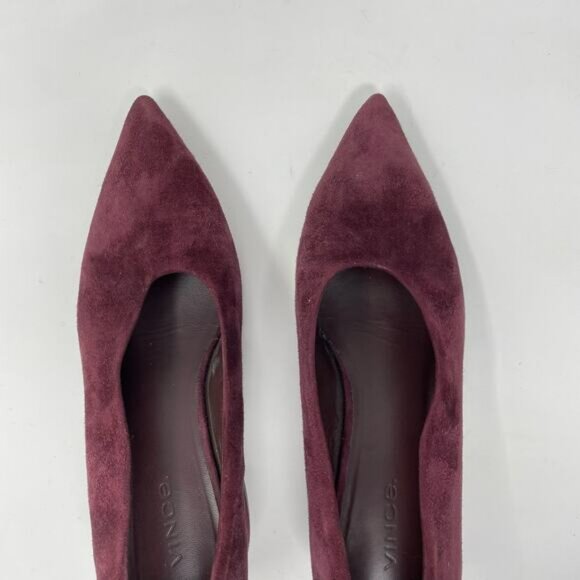 Vince Rafe Burgundy Wine Suede Leather Pointed Toe Classic Flare Heel Pumps 6 - Picture 4 of 14
